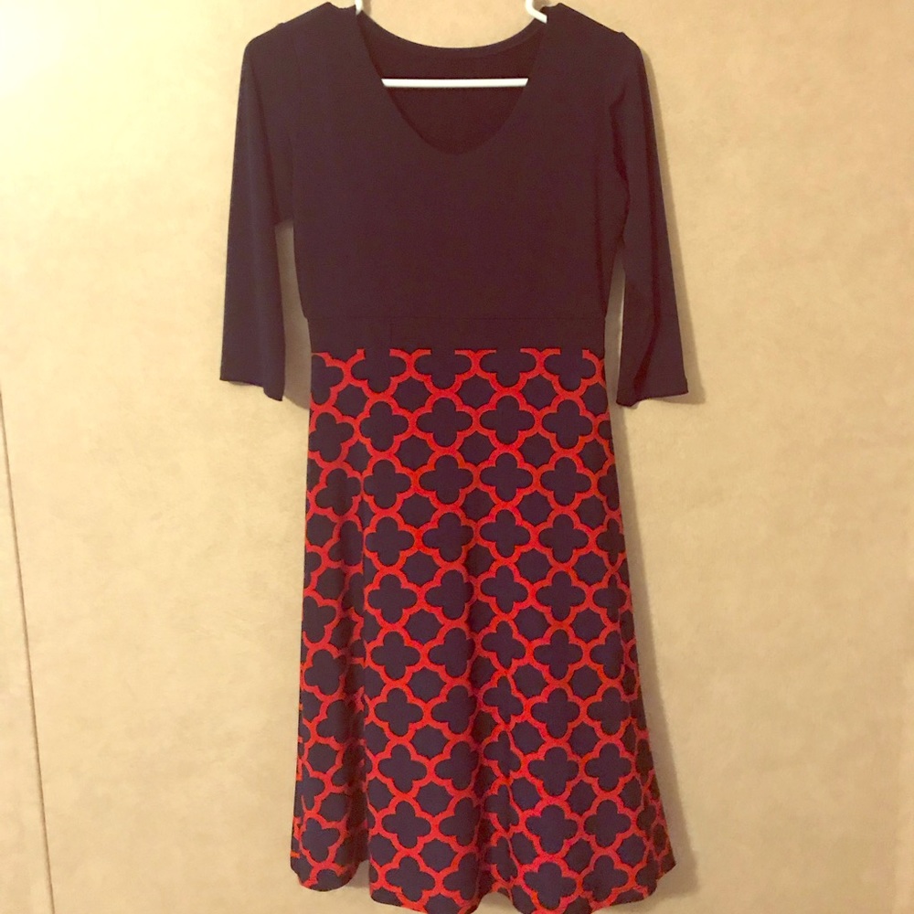 Navy and Red Knee Length Dress